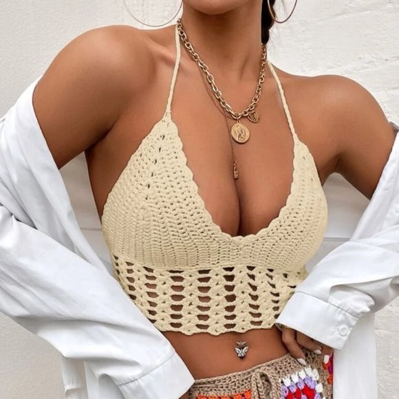 Backless Crochet Halter Knit Backless Top - Picture 1 of 6